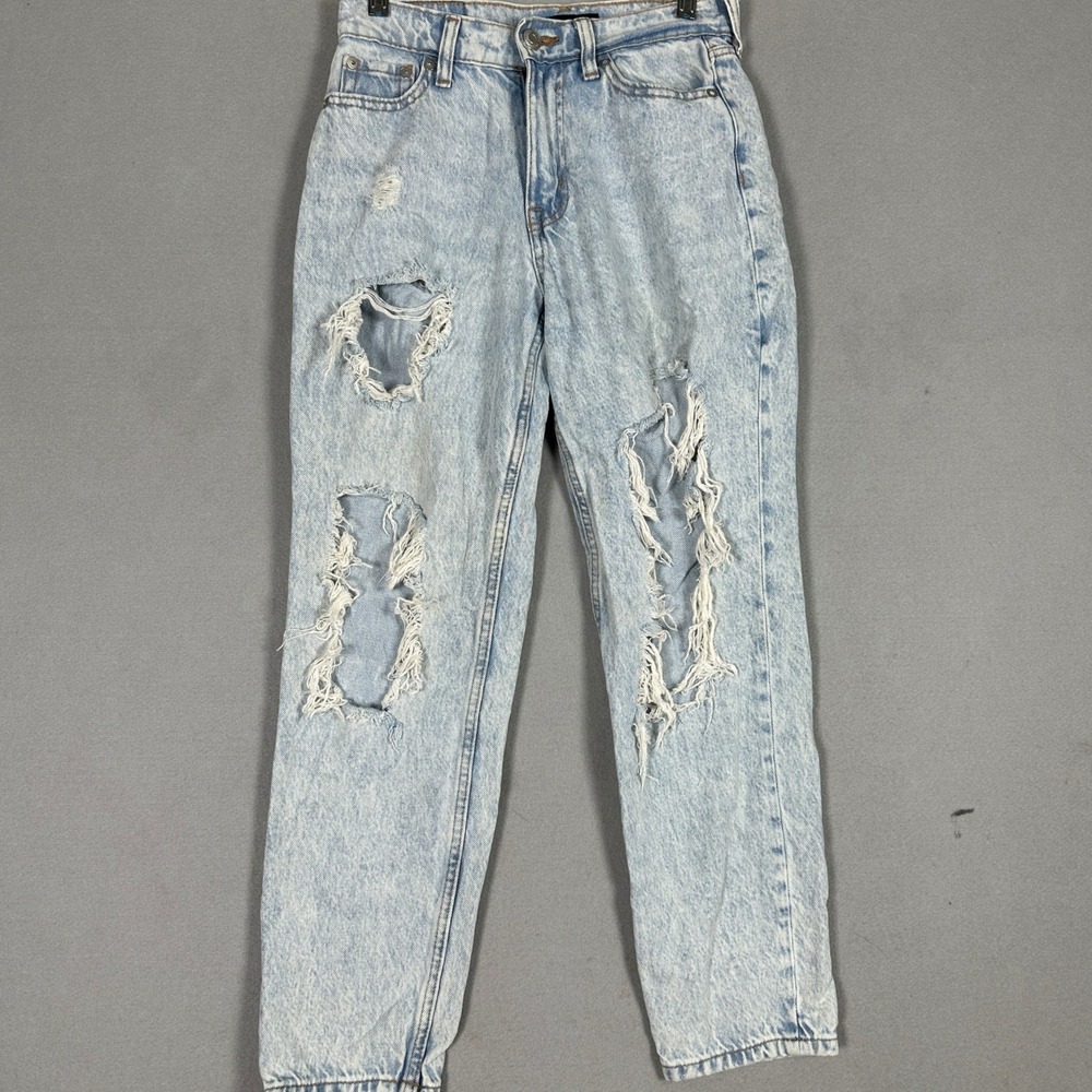 Aeropostale Mom Jeans Womens 0 Tapered Light Blue Acid Wash Distressed Denim
